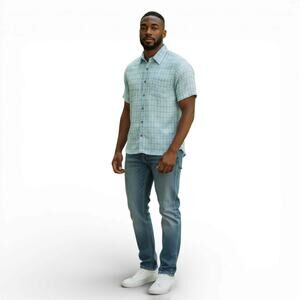 Nat Nast Luxury Originals Mens Medium Blue Geometric Rayon S/S Button Up Shirt